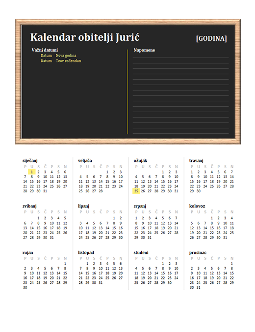 Obiteljski kalendar (bilo koja godina, od ponedjeljka do nedjelje) Obiteljski kalendar (bilo koja godina, od ponedjeljka do nedjelje)