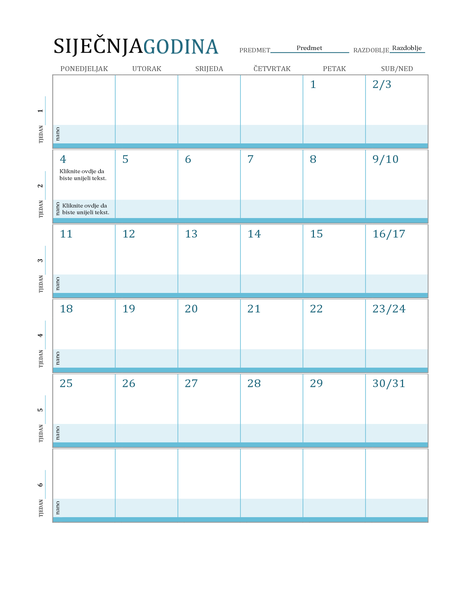 Kalendar nastavnog plana Kalendar nastavnog plana