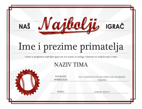 Diploma za najboljeg igrača Diploma za najboljeg igrača