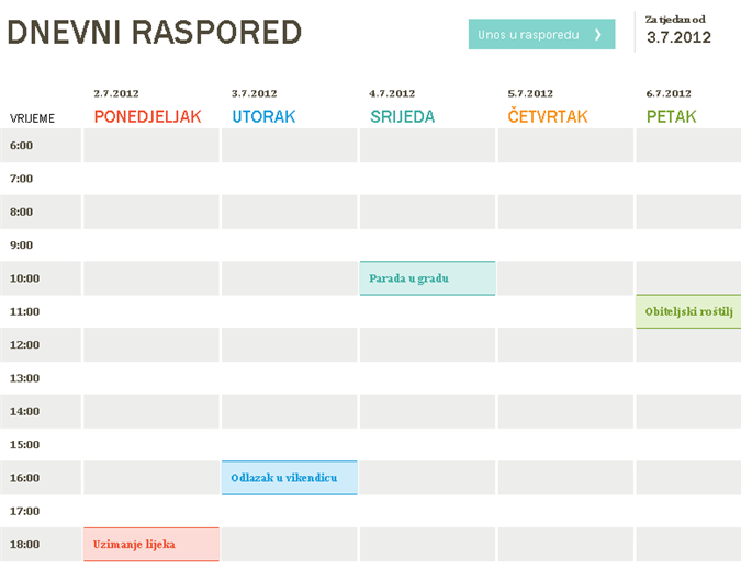 Dnevni raspored Dnevni raspored