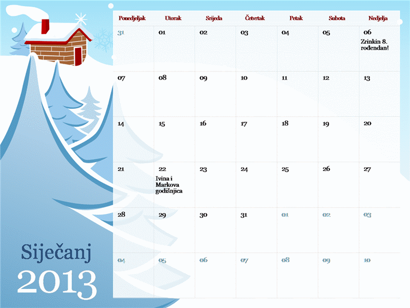Ilustrirani kalendar po godišnjim dobima za 2013., od ponedjeljka do nedjelje Ilustrirani kalendar po godišnjim dobima za 2013., od ponedjeljka do nedjelje