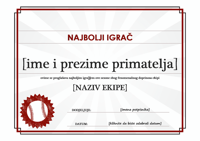 Priznanje za najboljeg igrača Priznanje za najboljeg igrača