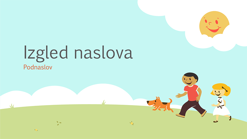 Obrazovna prezentacija s motivom zaigrane djece (strip-ilustracija, široki zaslon)