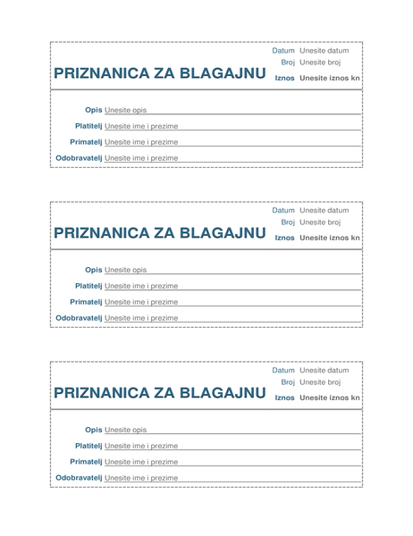 Priznanica za blagajnu (3 po stranici) Priznanica za blagajnu (3 po stranici)