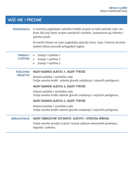 Životopis za prelazak na drugo radno mjesto unutar iste tvrtke