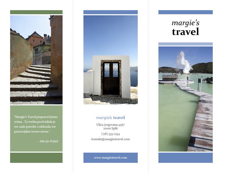 Turistička brošura s tri preklopa (dizajn s plavom i zelenom bojom) Turistička brošura s tri preklopa (dizajn s plavom i zelenom bojom)