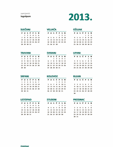 Pregledni kalendar za 2013. godinu (oblik P-N) Pregledni kalendar za 2013. godinu (oblik P-N)