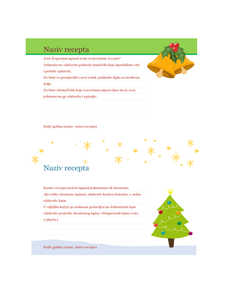 Kartice s receptima (dizajn Božićni duh, 2 po stranici, funkcionira s papirom Avery 5889) Kartice s receptima (dizajn Božićni duh, 2 po stranici, funkcionira s papirom Avery 5889)