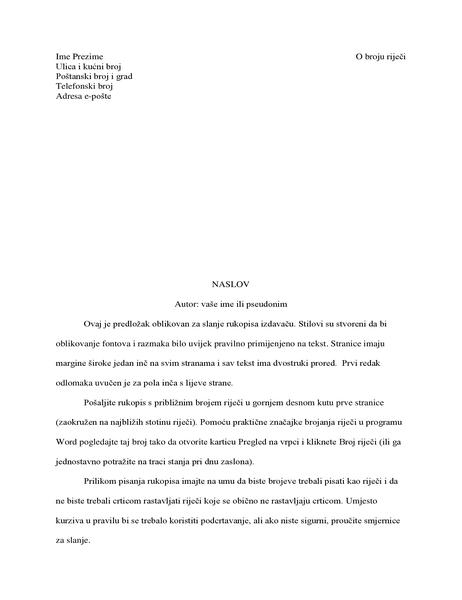 Format rukopisa priče Format rukopisa priče