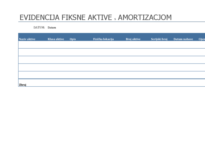 Evidencija fiksne aktive s amortizacijom Evidencija fiksne aktive s amortizacijom