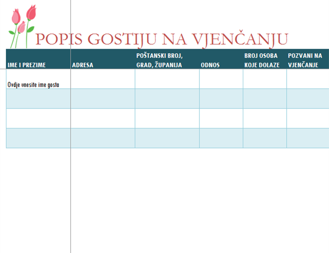 Popis gostiju na vjenčanju (s tulipanima)