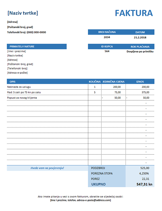 Program za fakture excel 2020