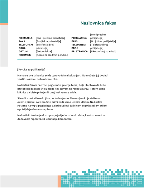 Minimalistička tehnička naslovnica faksa Minimalistička tehnička naslovnica faksa