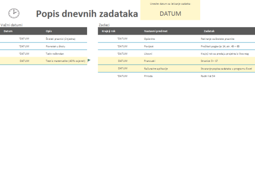 Popis dnevnih zadataka Popis dnevnih zadataka