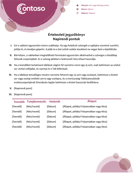 Rózsaszín kivitelű értekezlet-jegyzőkönyv Rózsaszín kivitelű értekezlet-jegyzőkönyv