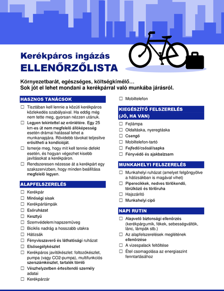 Kerékpáros ingázás ellenőrzőlistája Kerékpáros ingázás ellenőrzőlistája