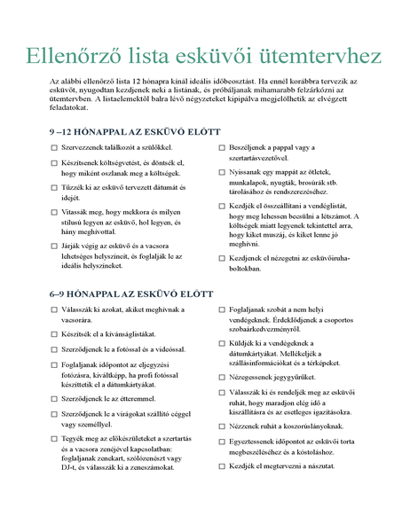 Ellenőrző lista esküvői ütemtervhez Ellenőrző lista esküvői ütemtervhez
