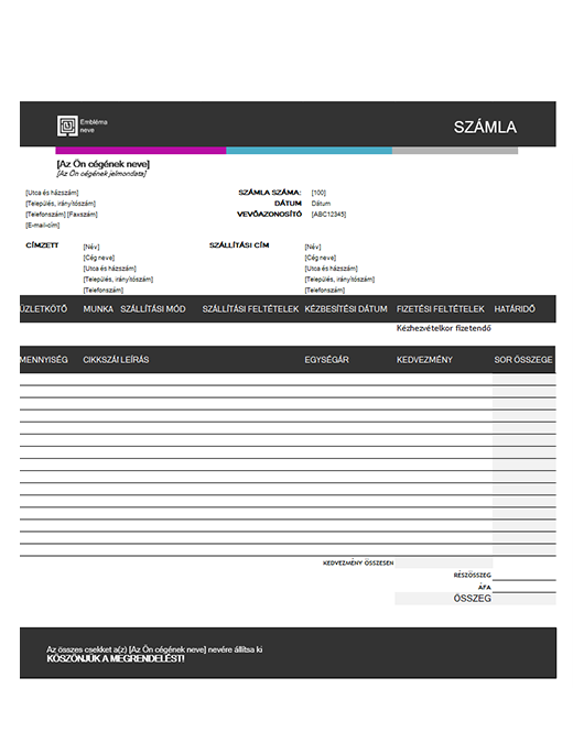 Értékesítési számla (kék színátmenetes arculat) Értékesítési számla (kék színátmenetes arculat)