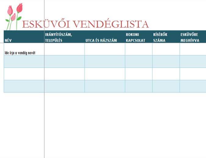 Esküvői vendéglista (tulipánokkal) Esküvői vendéglista (tulipánokkal)