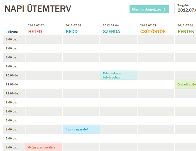 Napi ütemterv Napi ütemterv
