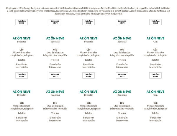 Névjegykártya (laponként 10) Névjegykártya (laponként 10)