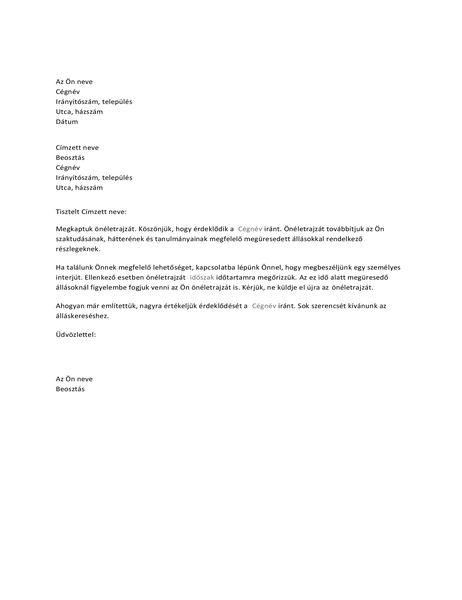 Visszaigazoló levél állásra jelentkezőknek Visszaigazoló levél állásra jelentkezőknek