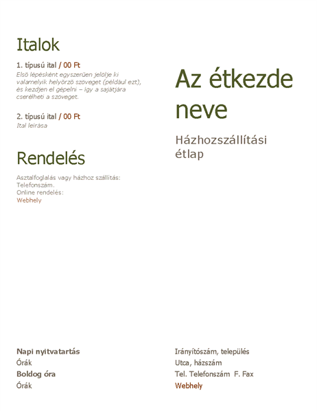 Házhozszállítási étlap Házhozszállítási étlap