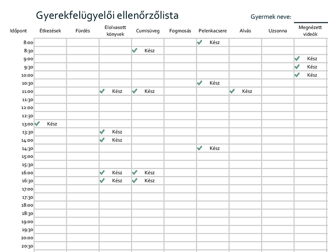 Gyermekfelügyeleti napló Gyermekfelügyeleti napló