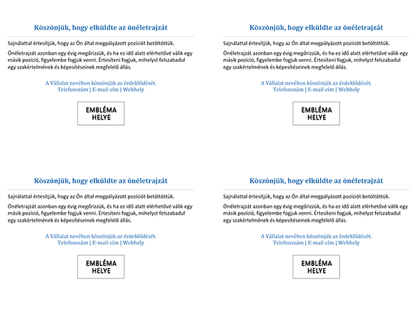 A pályázókat az állás betöltéséről értesítő képeslap (4/oldal) A pályázókat az állás betöltéséről értesítő képeslap (4/oldal)