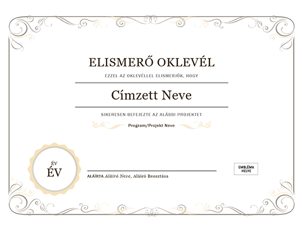 Elismerő oklevél Elismerő oklevél