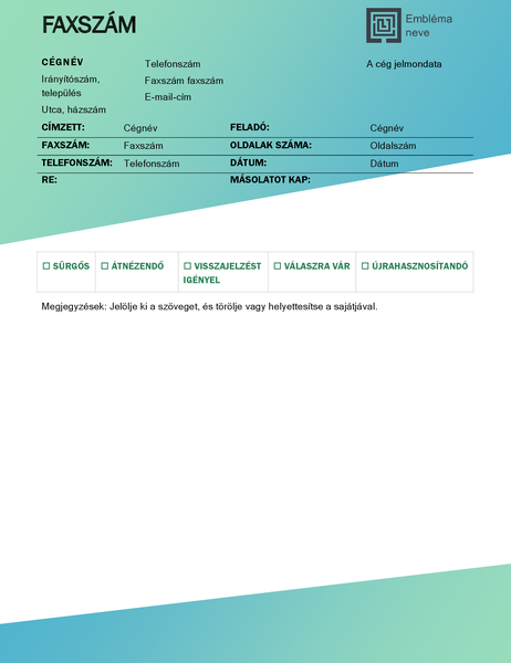 Faxfedőlap (zöld színátmenetes arculat) Faxfedőlap (zöld színátmenetes arculat)