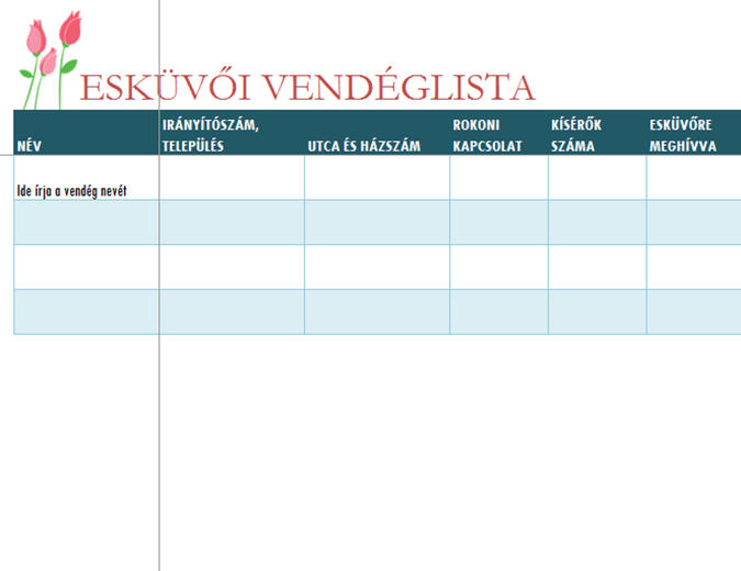 Esküvői vendéglista (tulipánokkal)