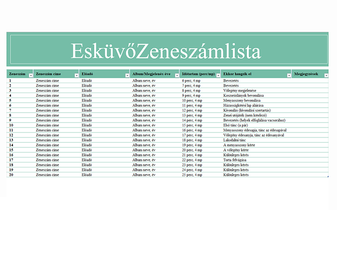 Esküvői zeneszámlista Esküvői zeneszámlista