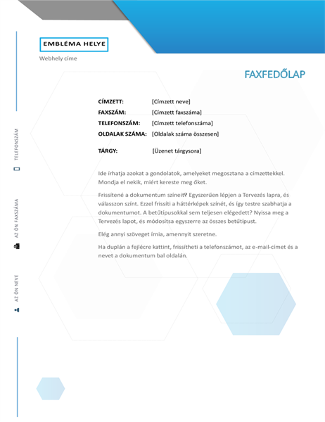 Hatszögletű faxfedőlap Hatszögletű faxfedőlap
