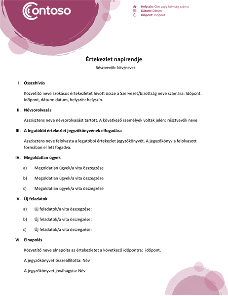 Rózsaszín kivitelű napirend Rózsaszín kivitelű napirend