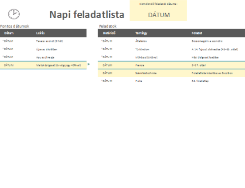 Napi feladatlista Napi feladatlista