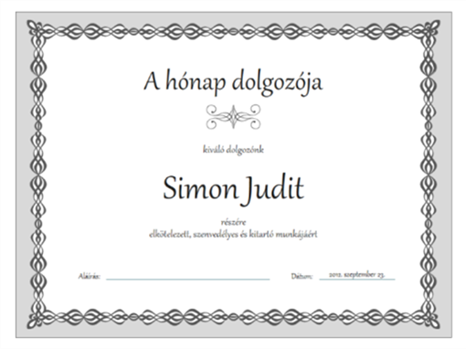 „A hónap dolgozója” oklevél (szürke, láncszemmintázatos látványterv) „A hónap dolgozója” oklevél (szürke, láncszemmintázatos látványterv)