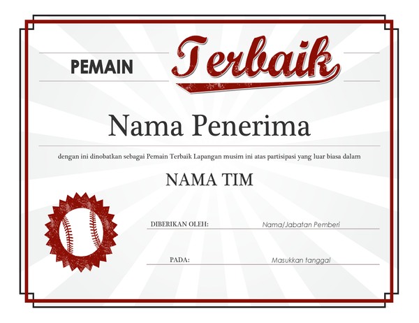 Sertifikat penghargaan Pemain Terbaik Sertifikat penghargaan Pemain Terbaik