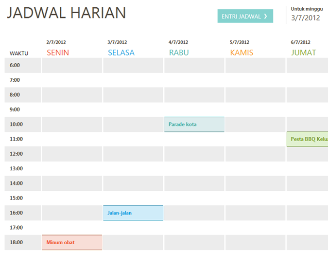 Jadwal harian Jadwal harian