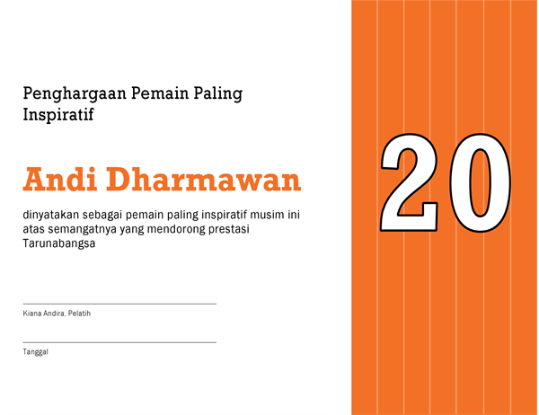 Sertifikat penghargaan Pemain Paling Inspiratif (judul dapat diedit) Sertifikat penghargaan Pemain Paling Inspiratif (judul dapat diedit)