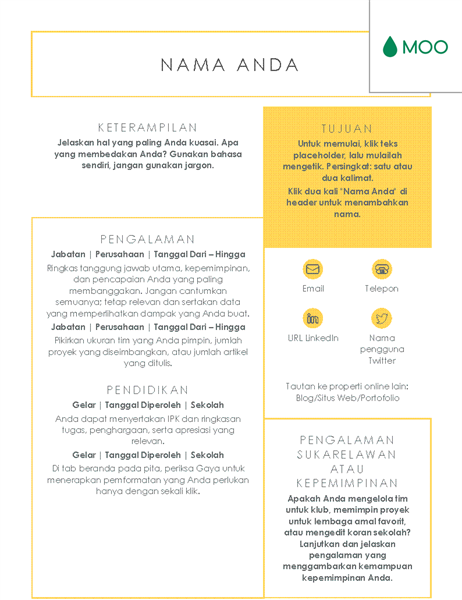 Resume yang singkat dan jelas, didesain oleh MOO Resume yang singkat dan jelas, didesain oleh MOO