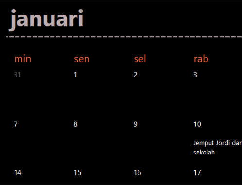 Tab kalender evergreen (hitam) Tab kalender evergreen (hitam)