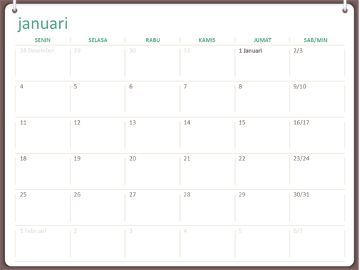 Kalender 2018 (Sen-Min, desain jliid dua cincin) Kalender 2018 (Sen-Min, desain jliid dua cincin)