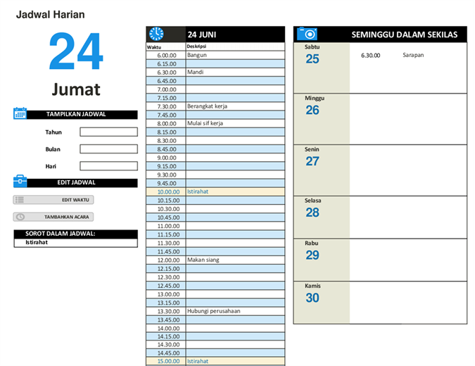 Jadwal kerja harian - Office Templates