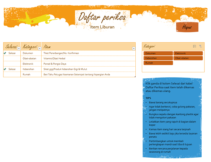 Daftar periksa item liburan Daftar periksa item liburan