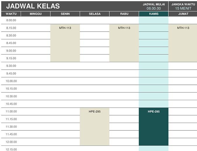 Jadwal siswa - Office Templates