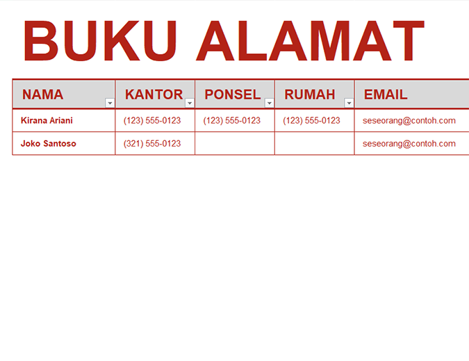 Daftar Alamat Dan Telepon