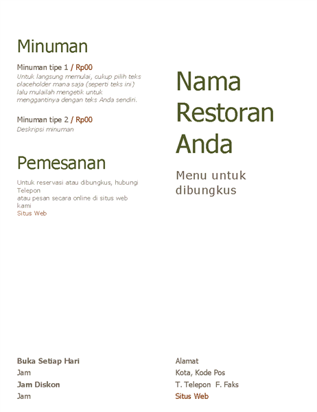 Menu untuk dibungkus
