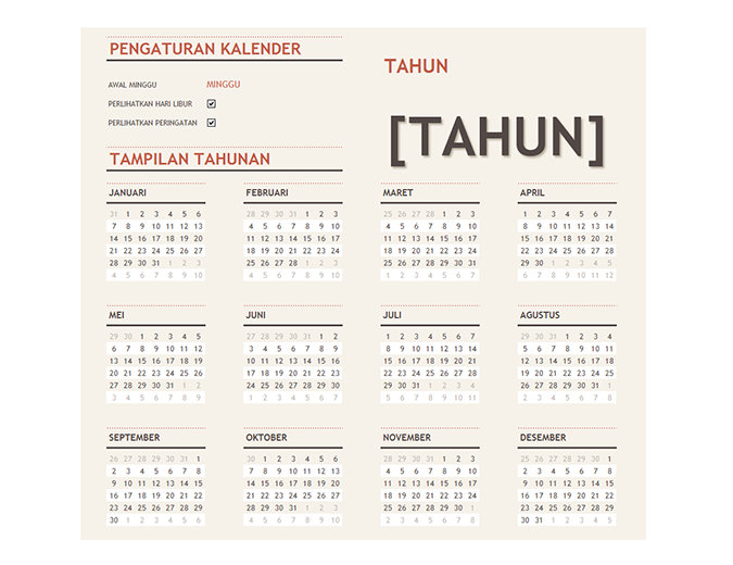 Kalender tahun apa pun dengan hari libur Kalender tahun apa pun dengan hari libur