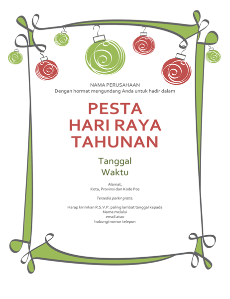 Undangan pesta hari raya dengan ornamen dan batas melingkar berwarna merah (Desain informal) Undangan pesta hari raya dengan ornamen dan batas melingkar berwarna merah (Desain informal)